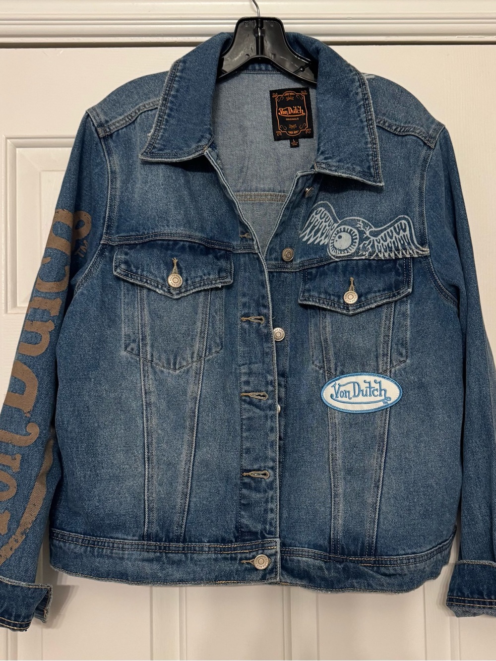 Von Dutch Light Blue Denim Jacket wth signature buttons & decals NEW with tags